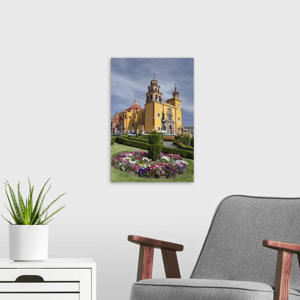 A modern room featuring Mexico, Guanajuato.  Gardens welcome visitors to the colorful town of Guanajato. The Basilica of ...
