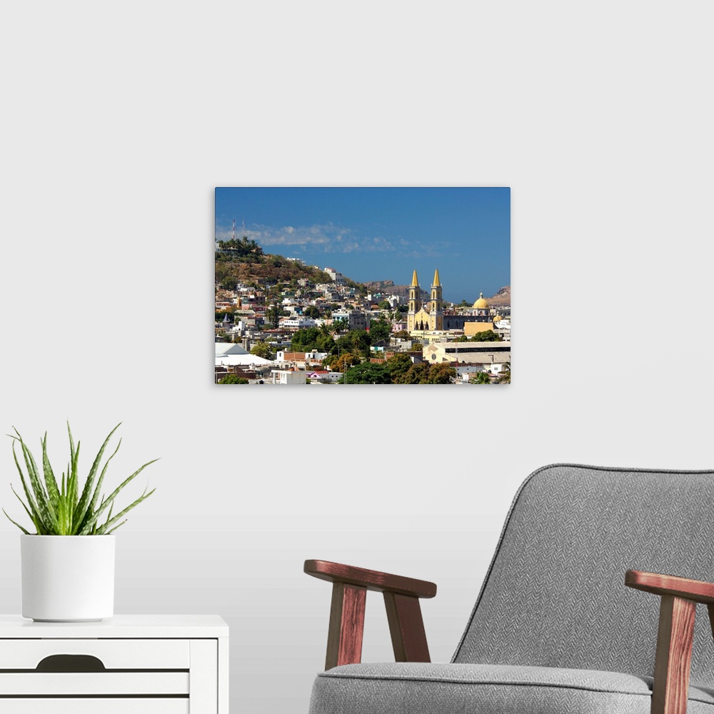 A modern room featuring North America, Mexico, State of Sinaloa, Mazatlan. Overview of the historic area of Mazatlan, Bas...