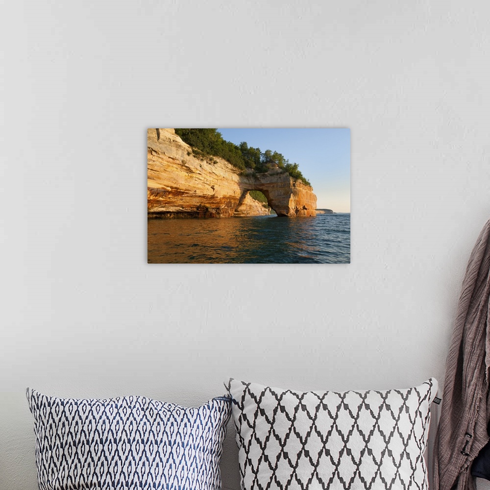 A bohemian room featuring North America, USA, Michigan, Pictured Rock National Lakeshore.  Lovers Leap Arch along Lake Supe...