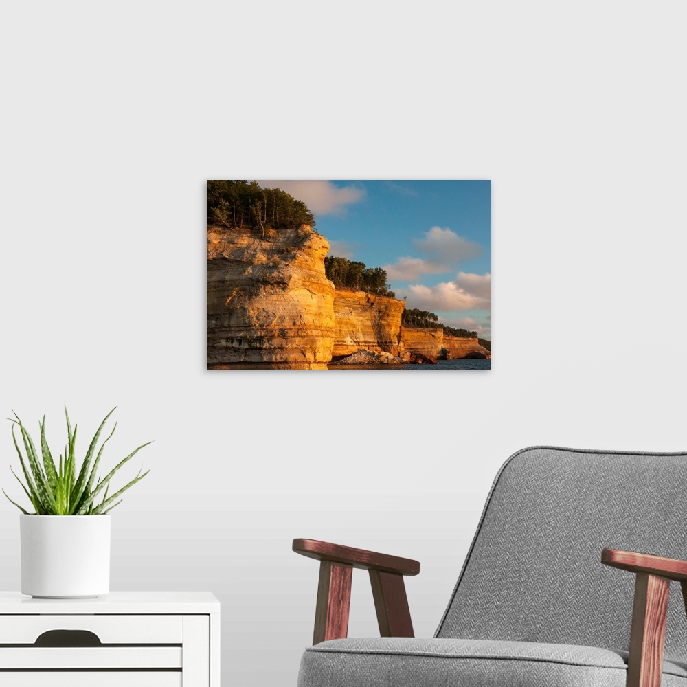 A modern room featuring North America, USA, Michigan, Pictured Rock National Lakeshore.  Battleship Row or cliff formatio...