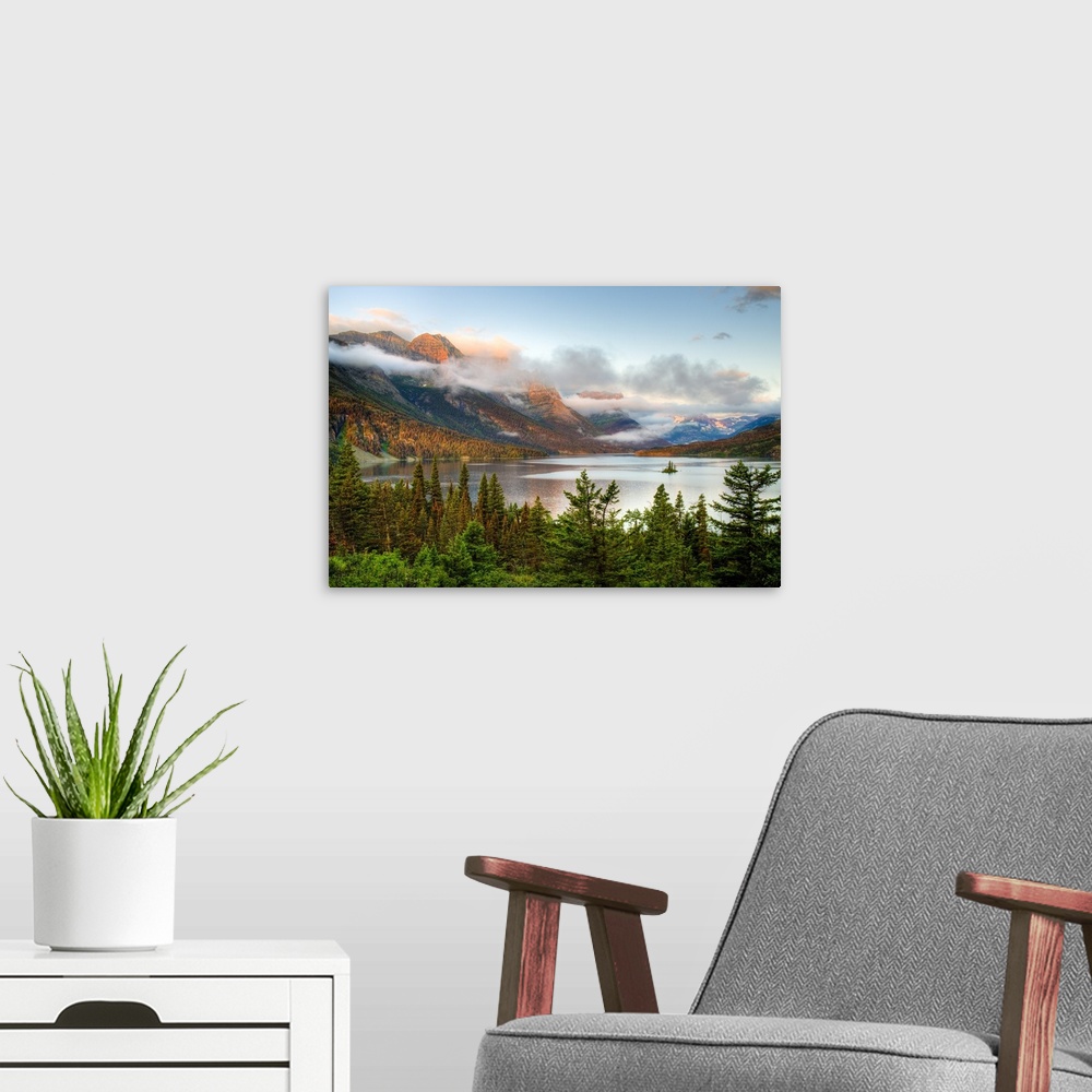 A modern room featuring MT, Glacier National Park, Saint Mary Lake and Wild Goose Island