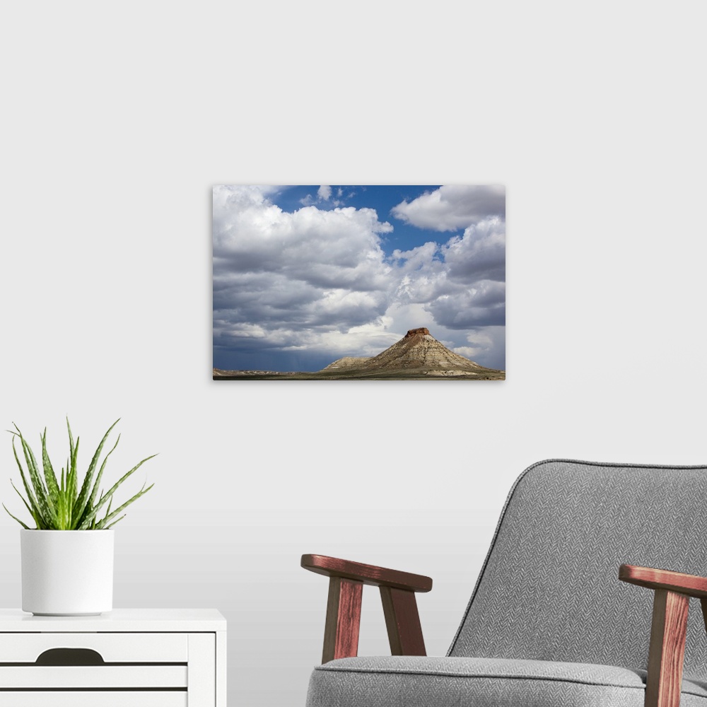 A modern room featuring USA, Montana, Terry, Gathering storm clouds over hoodoo in badlands of eastern Montana