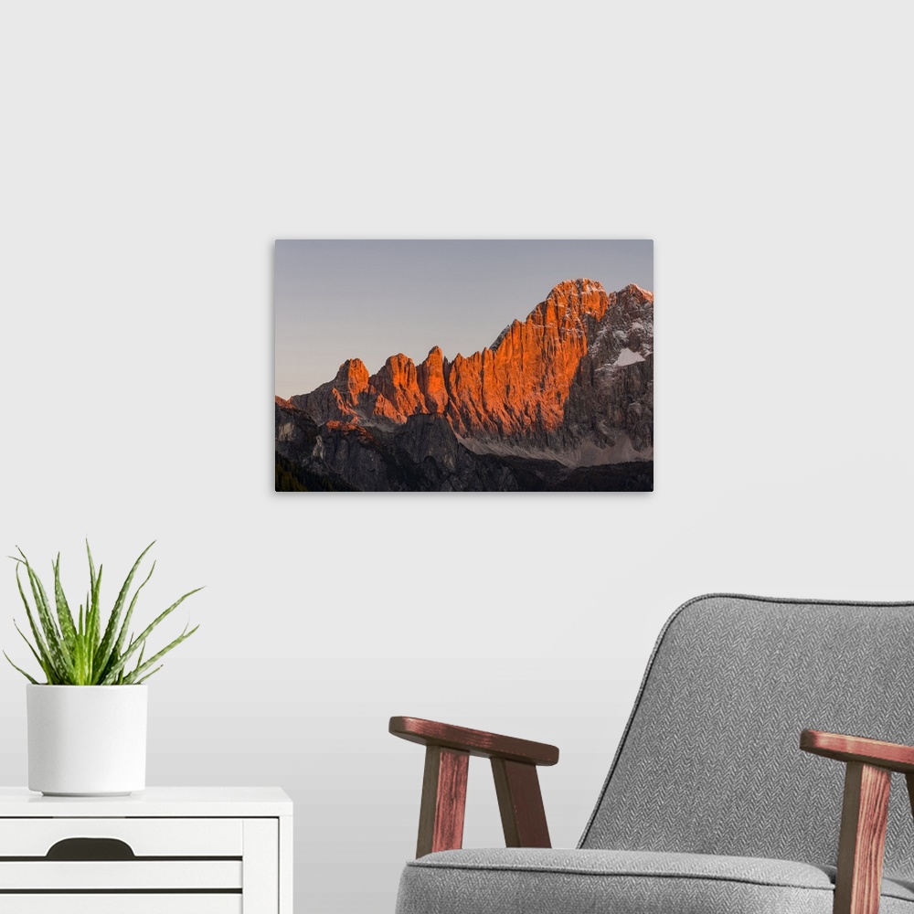 A modern room featuring Mount Civetta in the Veneto. La Civetta is one of the icons of the Dolomites. The Dolomites of th...