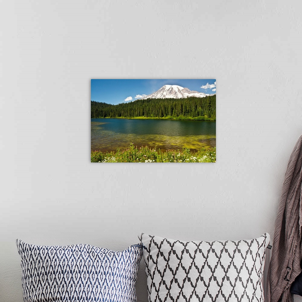 A bohemian room featuring Mount Rainier, Reflection Lakes, Mount Rainier National Park, Washington, USA