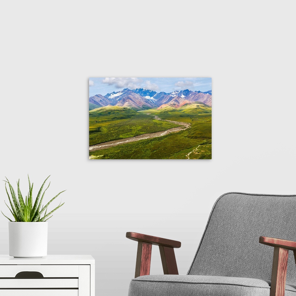 A modern room featuring USA, Alaska, Denali National Park. Mountain landscape with Polychrome Pass.
