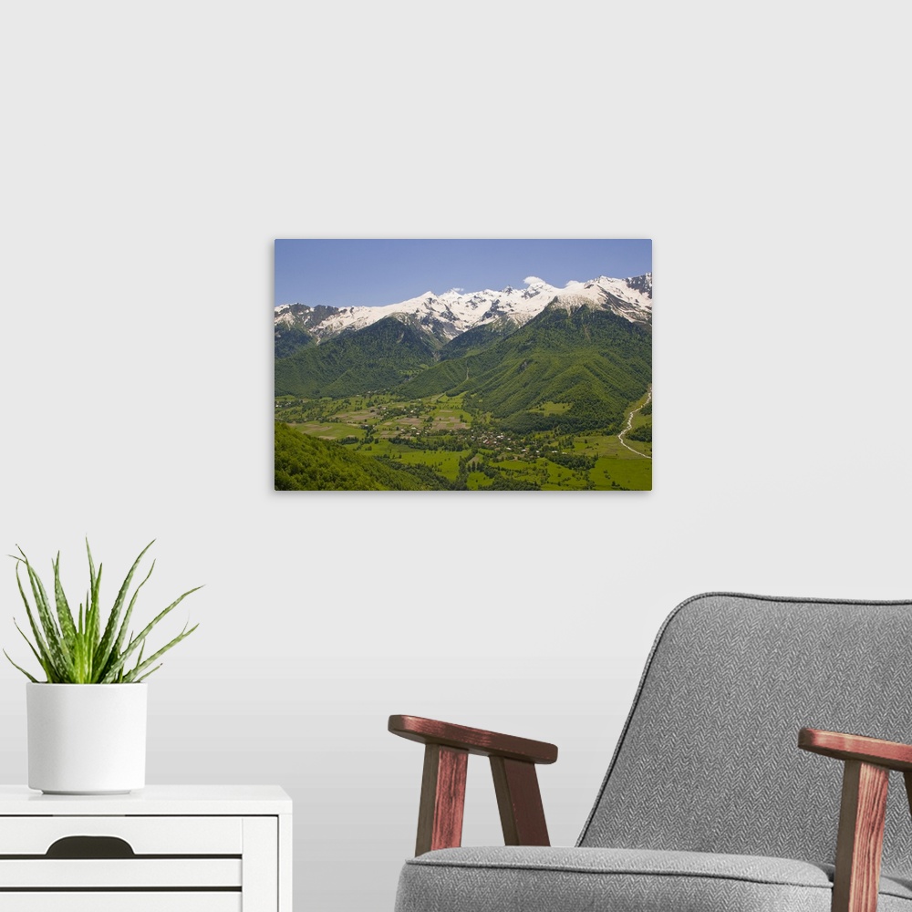 A modern room featuring Mountain scenery of Svanetia, Georgia.