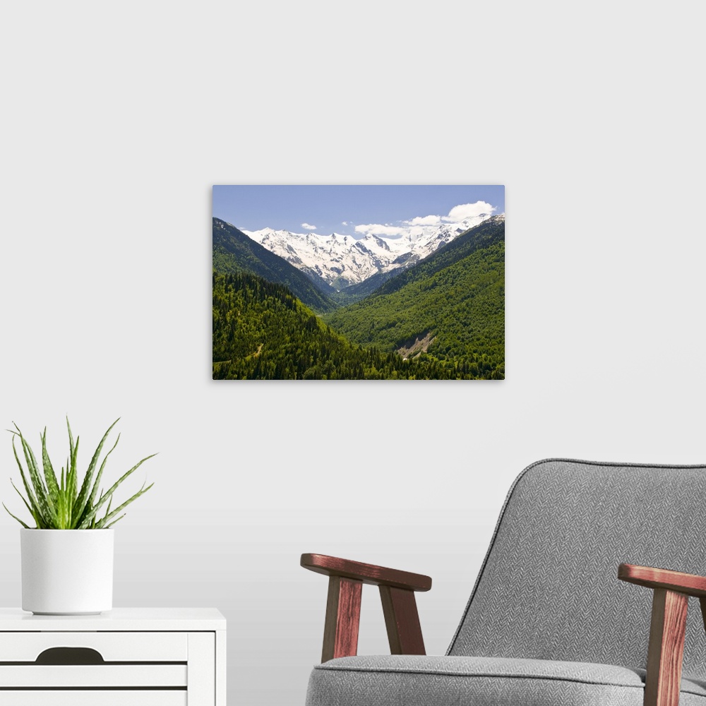 A modern room featuring Mountain scenery of Svanetia, Georgia.