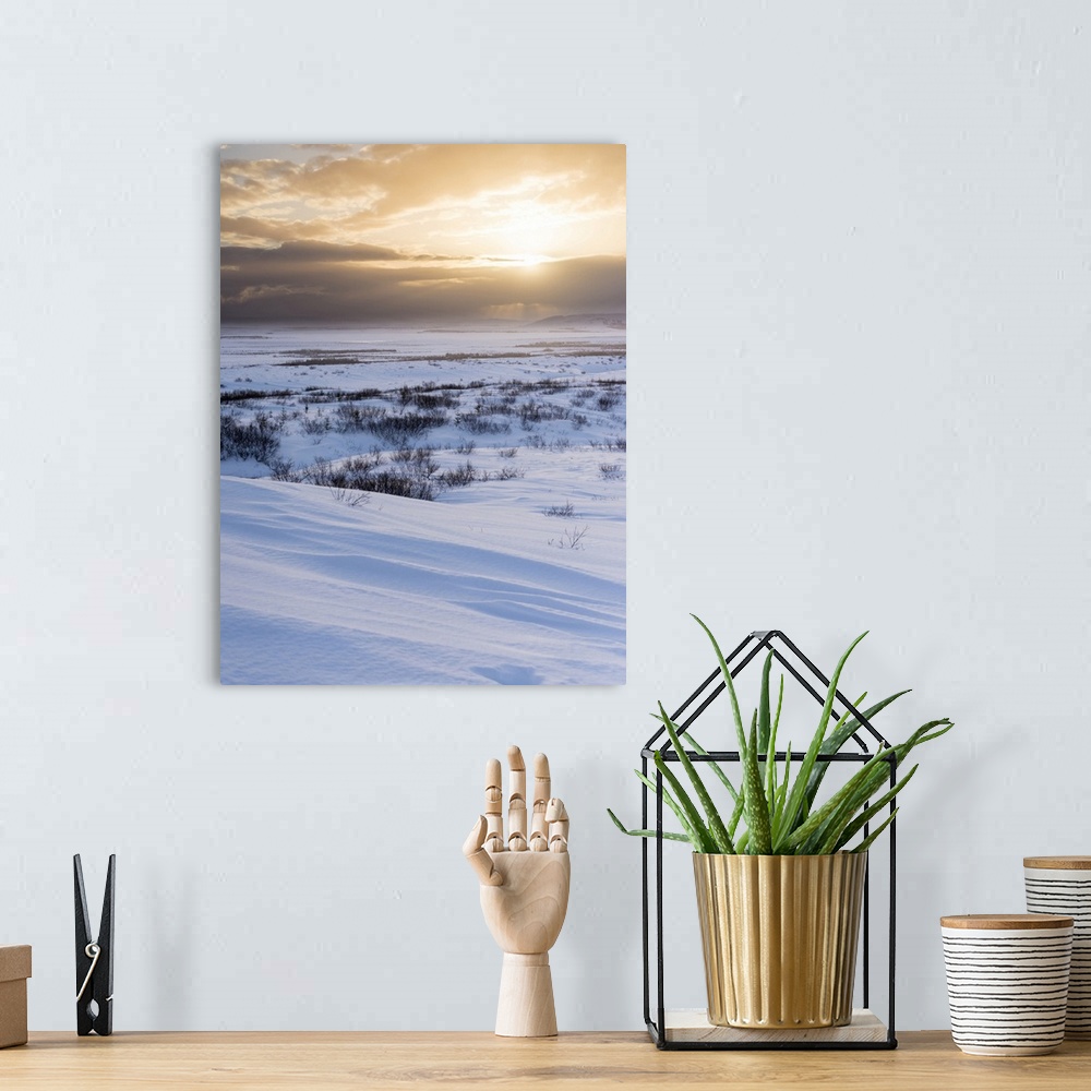 A bohemian room featuring Mountains of Iceland during winter near Laugarvatn, Iceland.