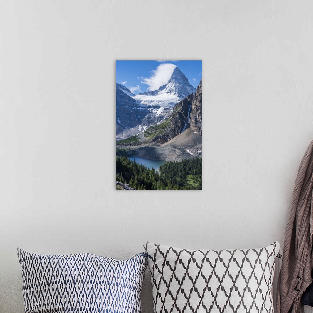 A bohemian room featuring Mt. Assiniboine and Sunburst Lake as seen from the Nublet.