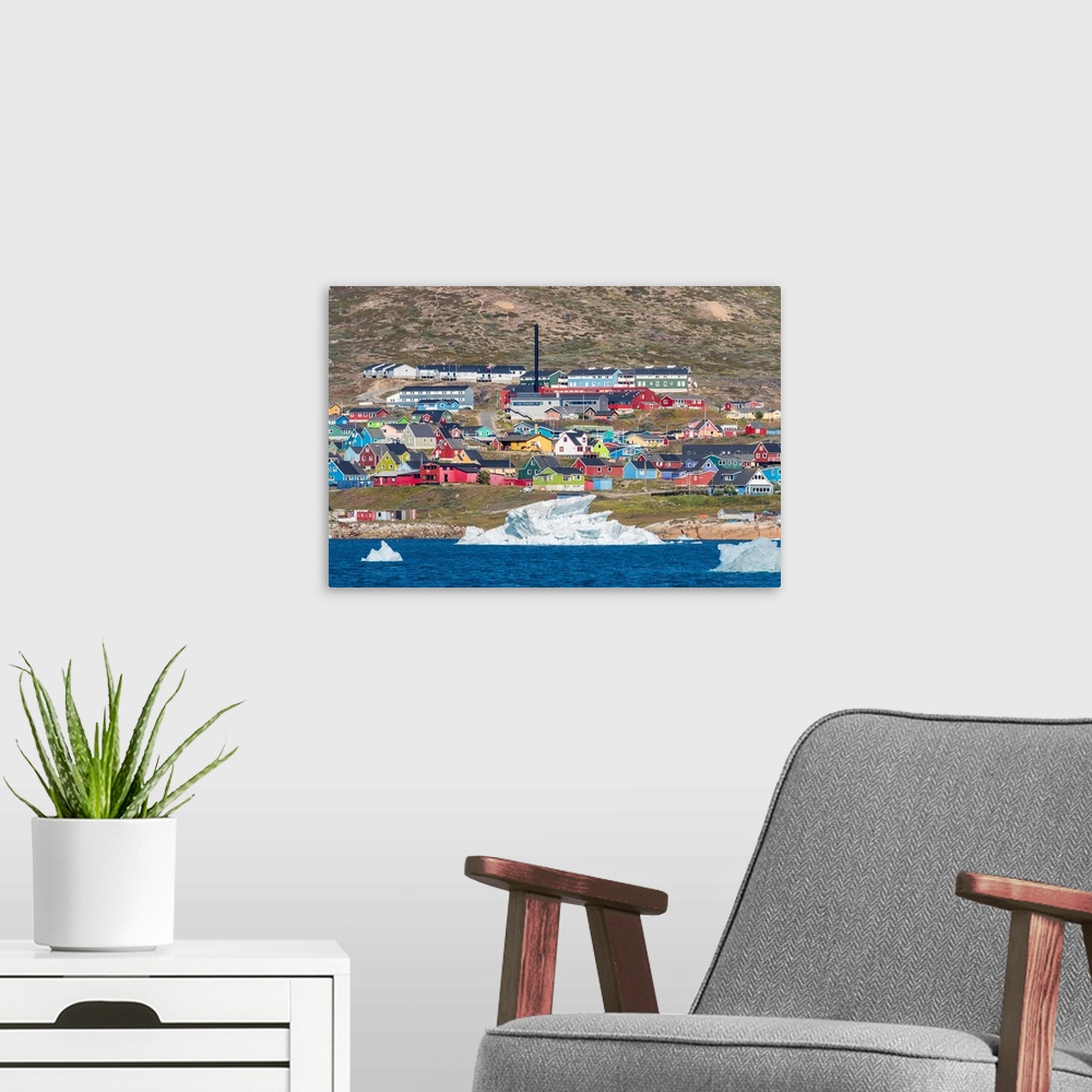 A modern room featuring The small town Narsaq in the South of Greenland . America, North America, Greenland, Denmark.