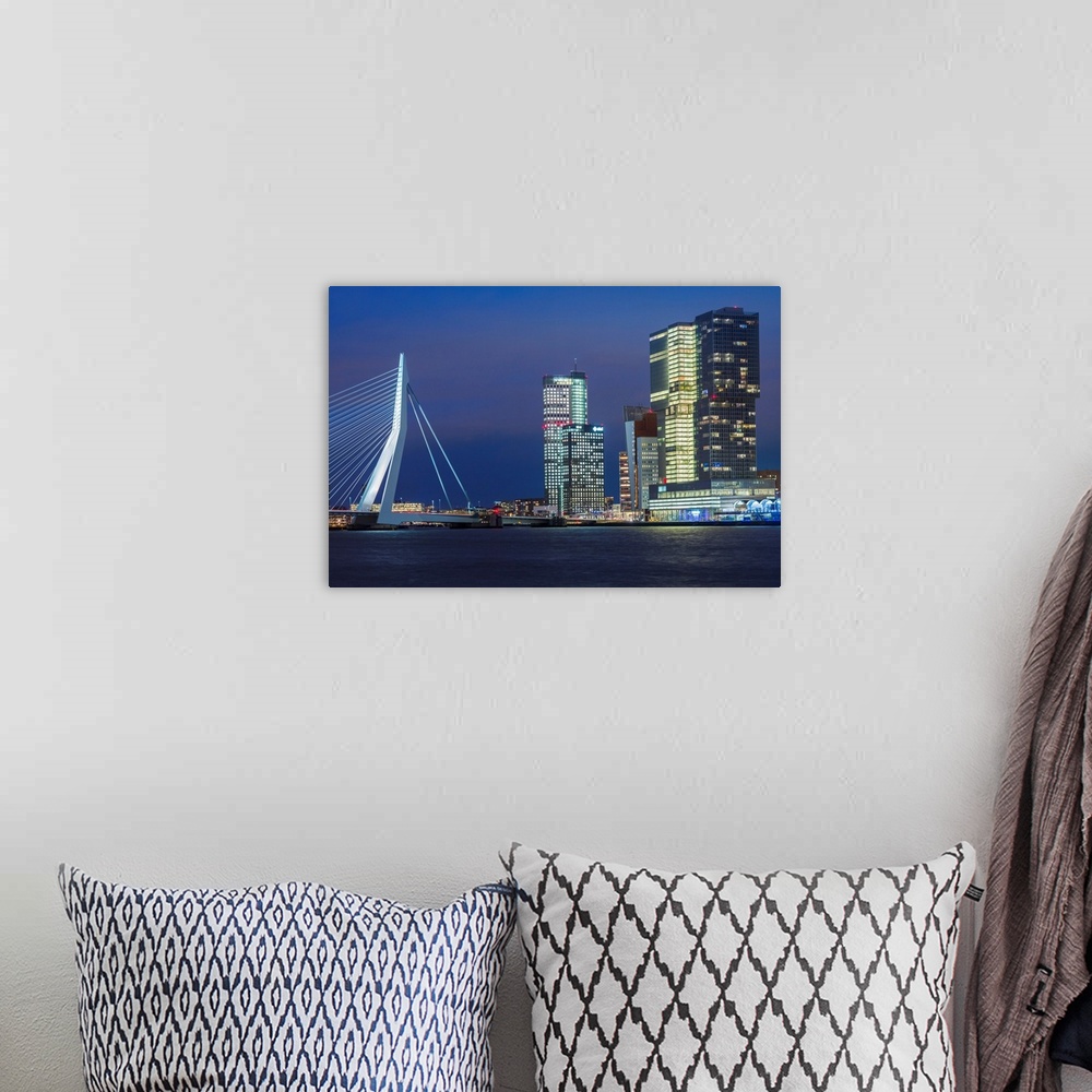 A bohemian room featuring Netherlands, Rotterdam, Erasmusbrug bridge and new commerical towers at the renovated docklands, ...