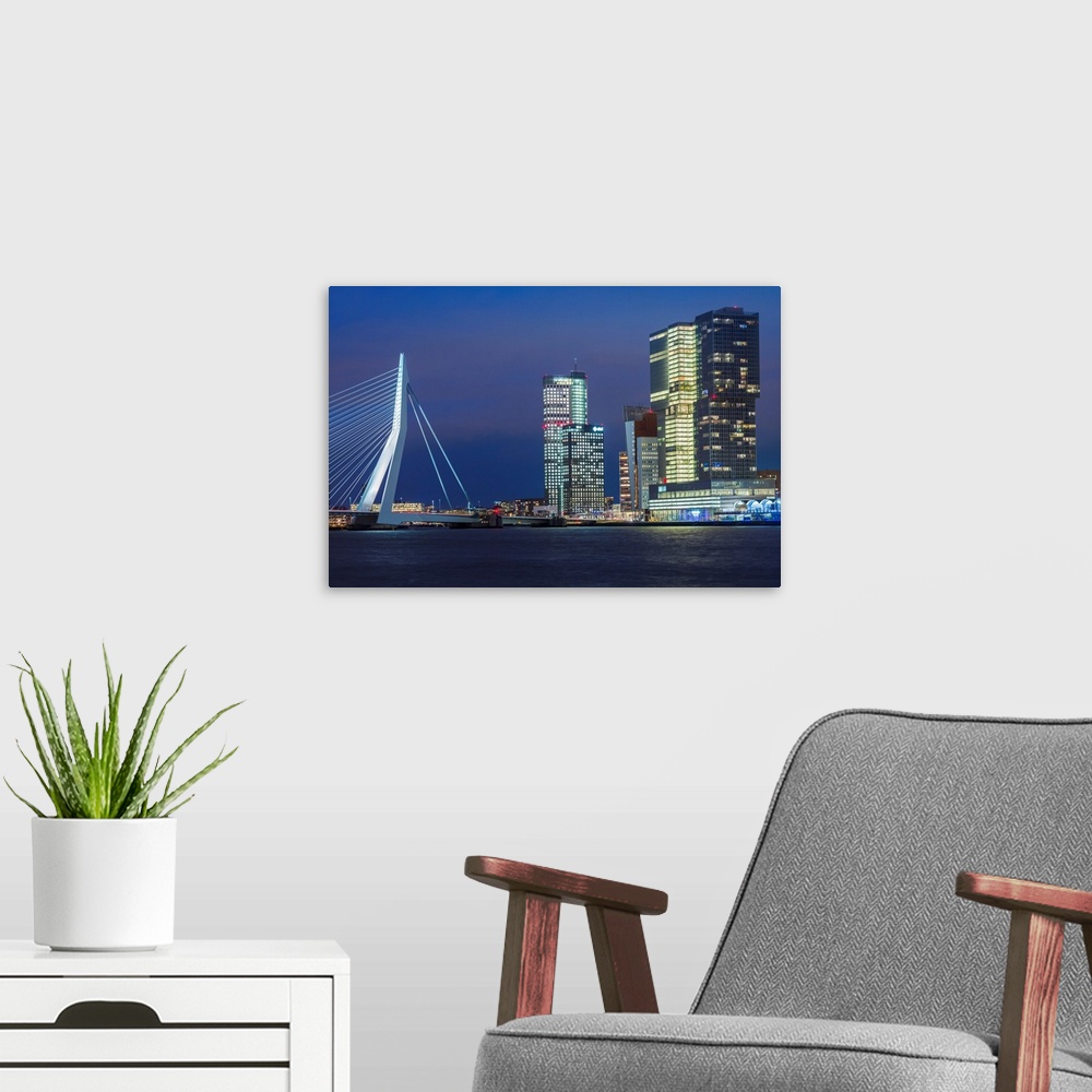 A modern room featuring Netherlands, Rotterdam, Erasmusbrug bridge and new commerical towers at the renovated docklands, ...