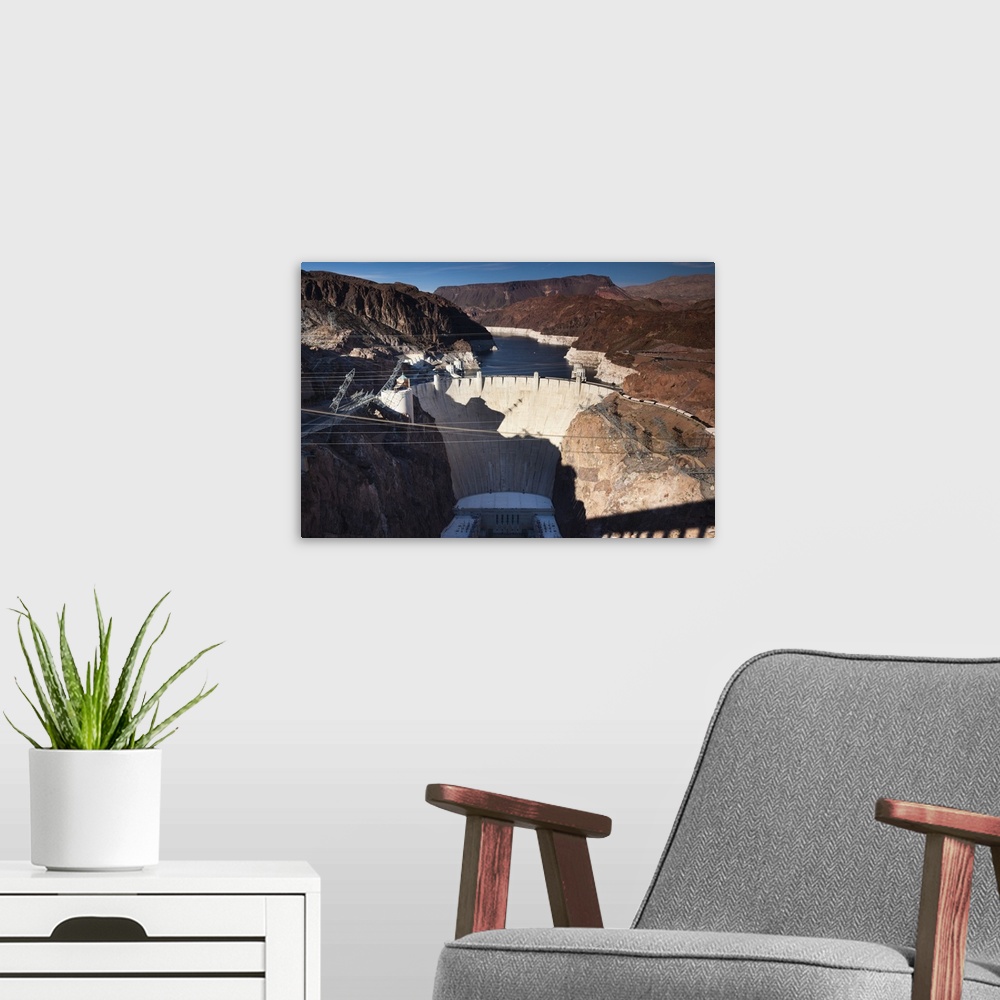 A modern room featuring USA, Nevada, Las Vegas Area, The Hoover Dam, high vantage view from the Pat Tillman Memorial Brid...