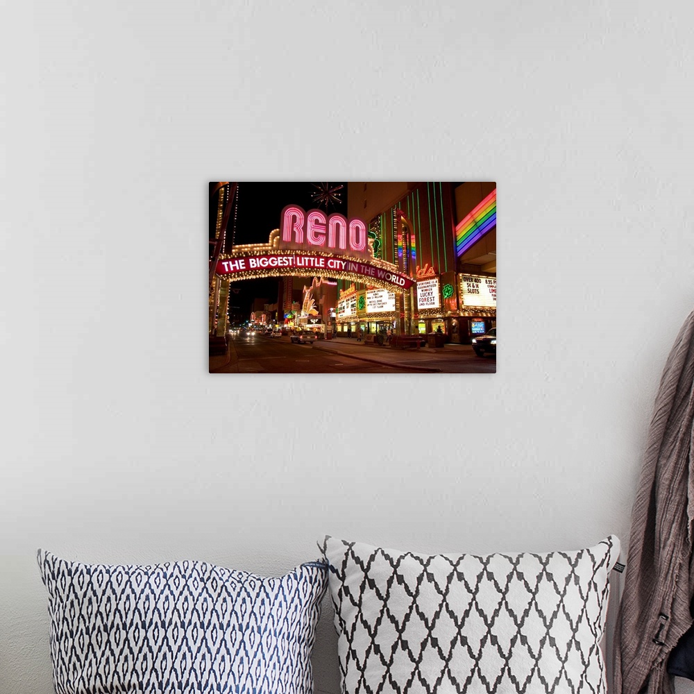 A bohemian room featuring Nevada, Reno. Neon lights and casinos along Virginia Street.