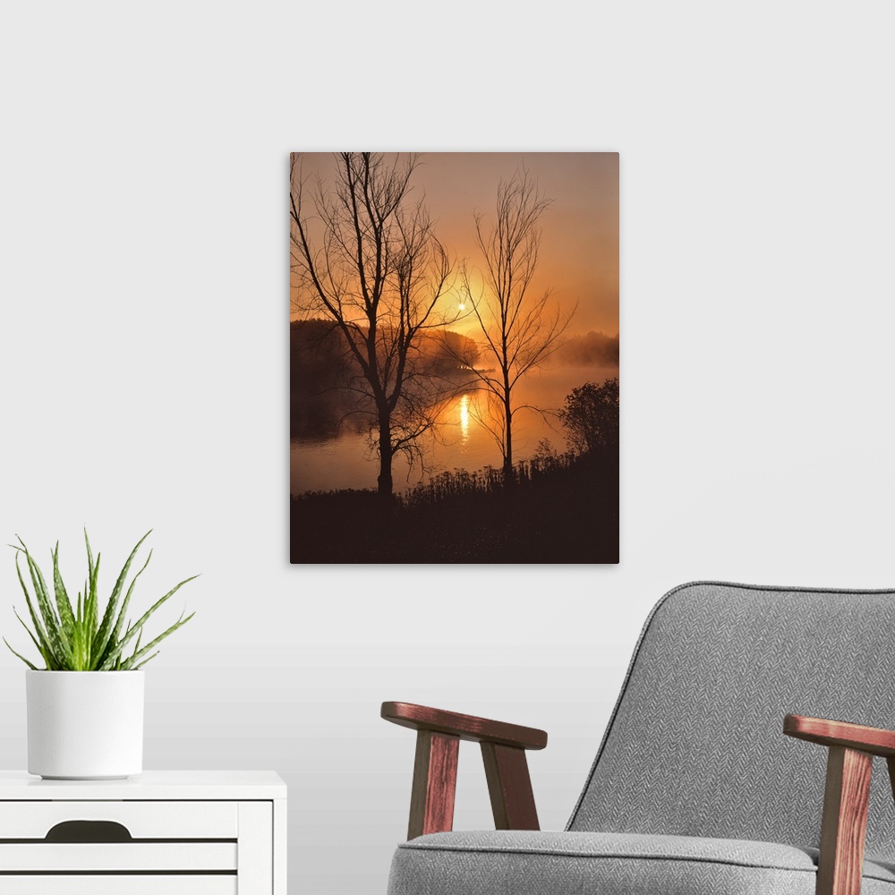 A modern room featuring Sunrise over the Kennebec River near Solon Maine