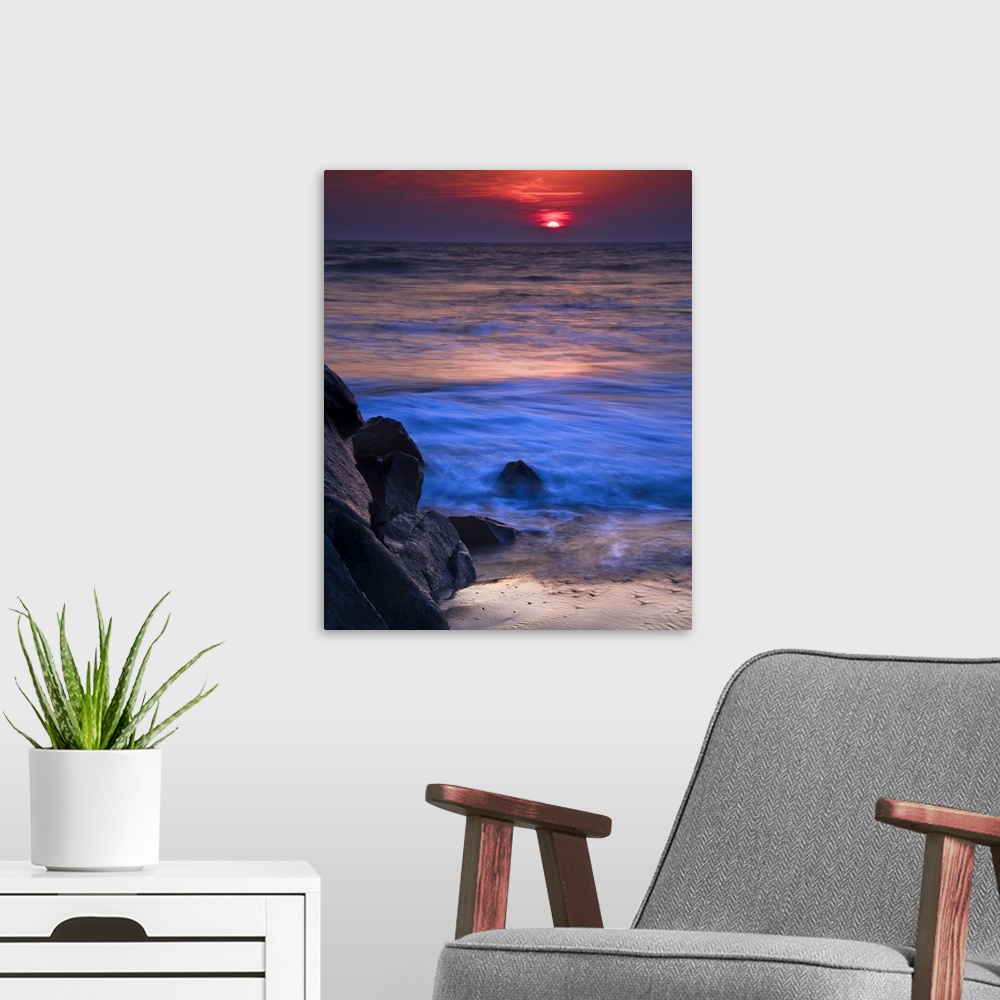 A modern room featuring USA, New Jersey, Cape May. Sunset reflection on ocean.