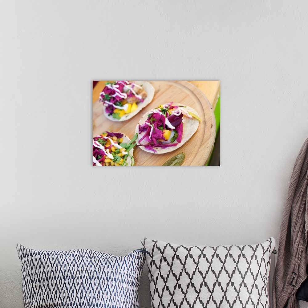 A bohemian room featuring New York City, New York, USA. Mexican tacos.