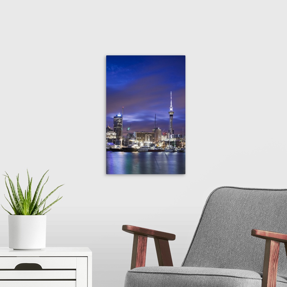 A modern room featuring New Zealand, North Island, Auckland, Viaduct Harbour, dawn