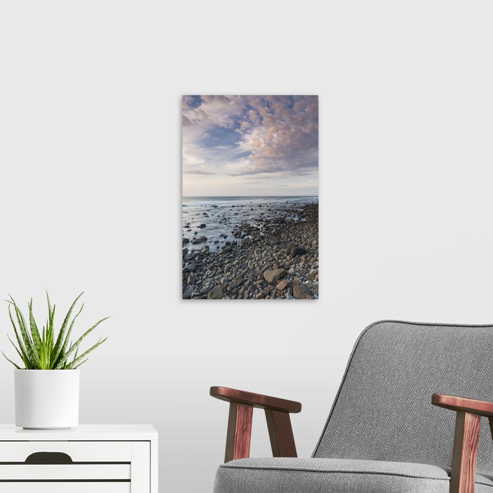 A modern room featuring New Zealand, North Island, New Plymouth-area, Pungarehu, Cape Egmont, seascape, dusk