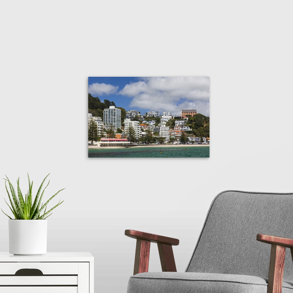 A modern room featuring New Zealand, North Island, Wellington, Oriental Parade, buildings
