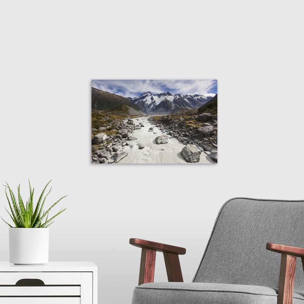 A modern room featuring New Zealand, South Island, Canterbury, Aoraki-Mt. Cook National Park, Hooker Valley hike