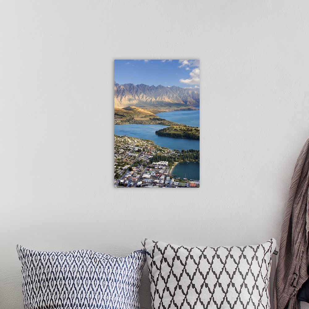A bohemian room featuring New Zealand, South Island, View towards Queenstown and Wakatipu Lake with the Formidable Mountain...