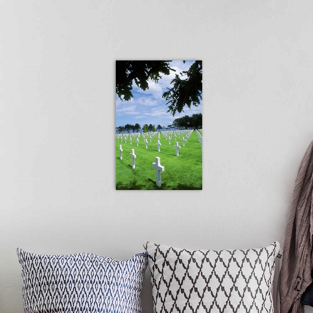 A bohemian room featuring Normandy, France - Omaha Beach Memorial graphic.