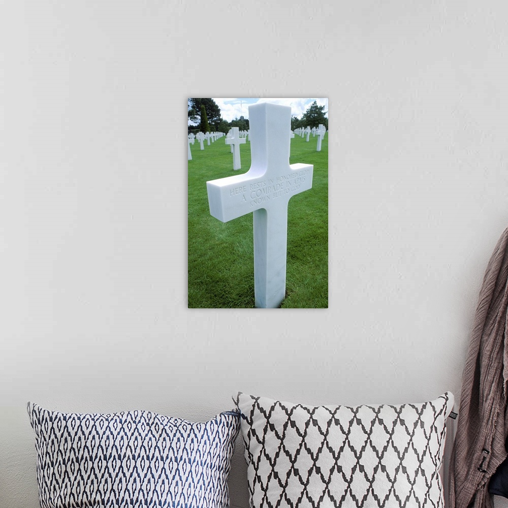 A bohemian room featuring Normandy, France - Omaha Beach Memorial graphic.