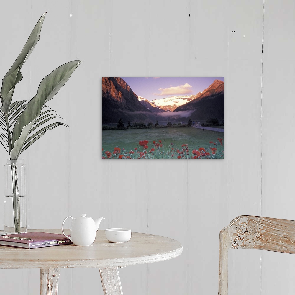 A farmhouse room featuring North America, Canada, Alberta, Banff NP, Lake Louise morning and poppies