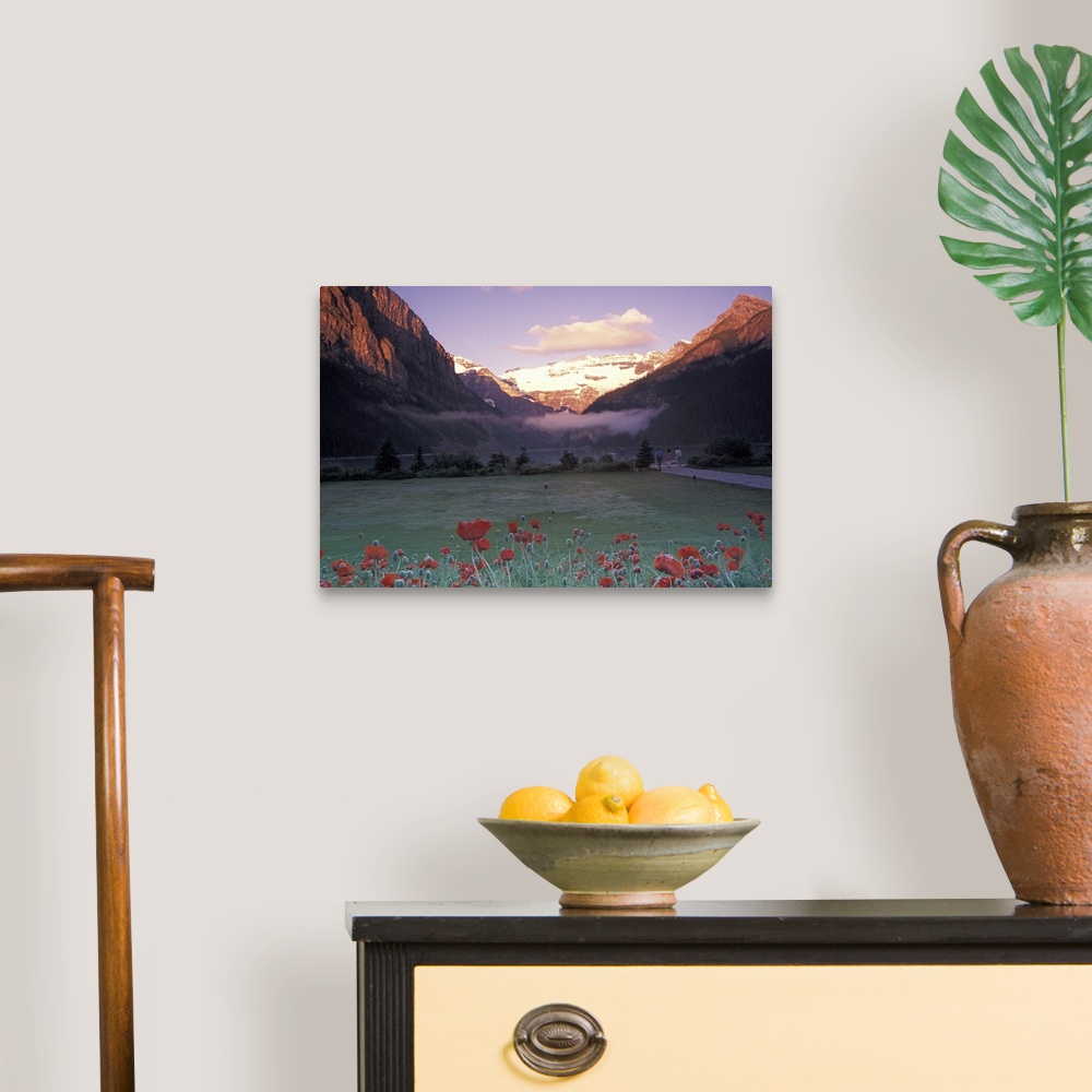 A traditional room featuring North America, Canada, Alberta, Banff NP, Lake Louise morning and poppies