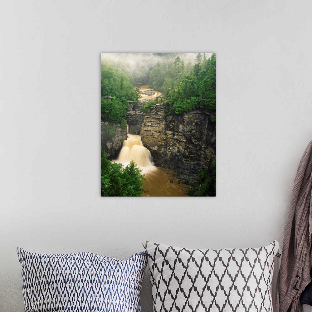 A bohemian room featuring USA, North Carolina, Pisgah National Forest, View of Linville Falls, Linville Gorge