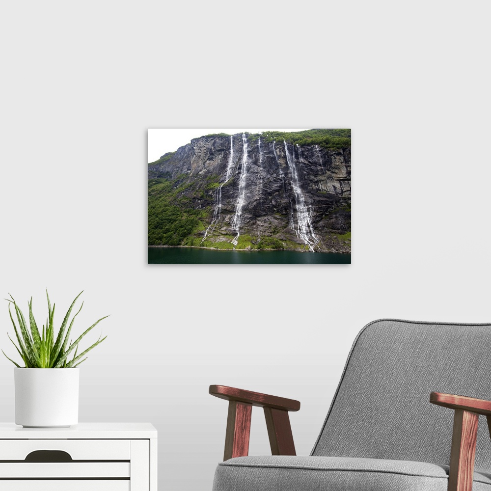 A modern room featuring Norway, Geiranger. The Seven Sisters Waterfalls, in Geiranger.