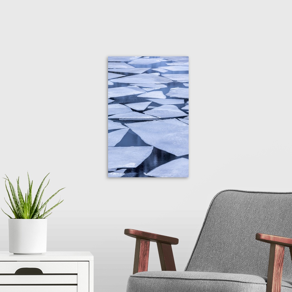 A modern room featuring Norway, Lofoten Islands, Broken Ice On Lake Storvatent