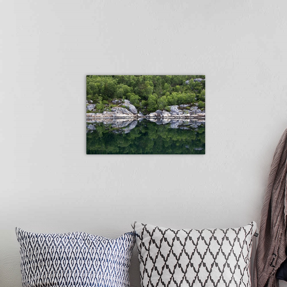 A bohemian room featuring Norway, Lysefjord. Reflective Landscape of Lysefjord.