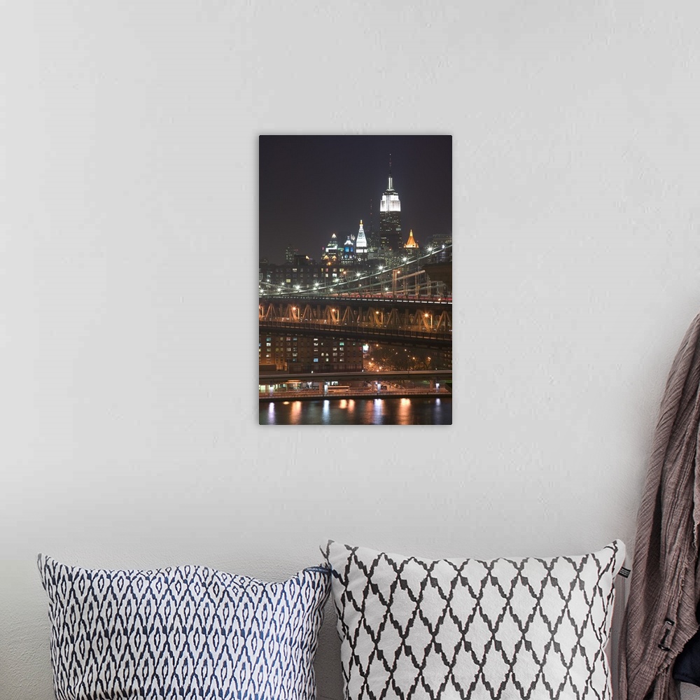 A bohemian room featuring NYC, View of Manhattan Bridge, Empire State Building from Brooklyn