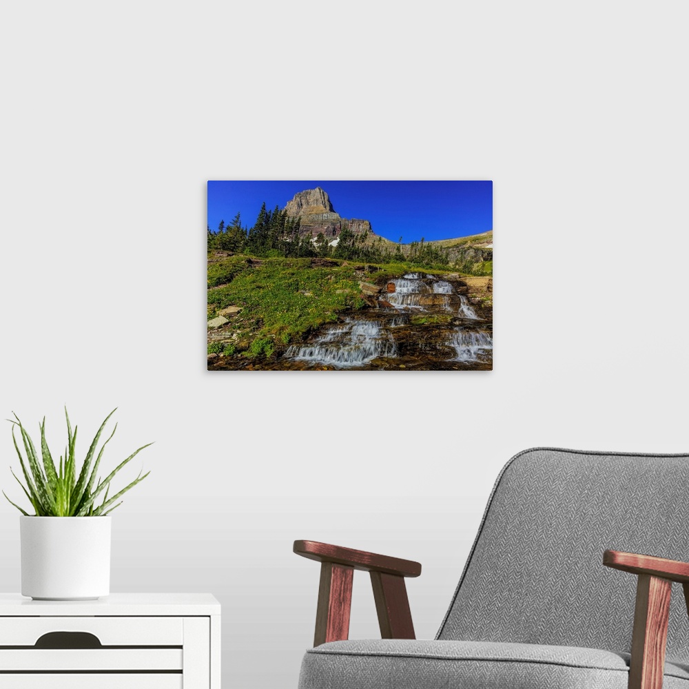 A modern room featuring Oberlin Creek with Mount Clements at Logan Pass in Glacier National Park, Montana, USA