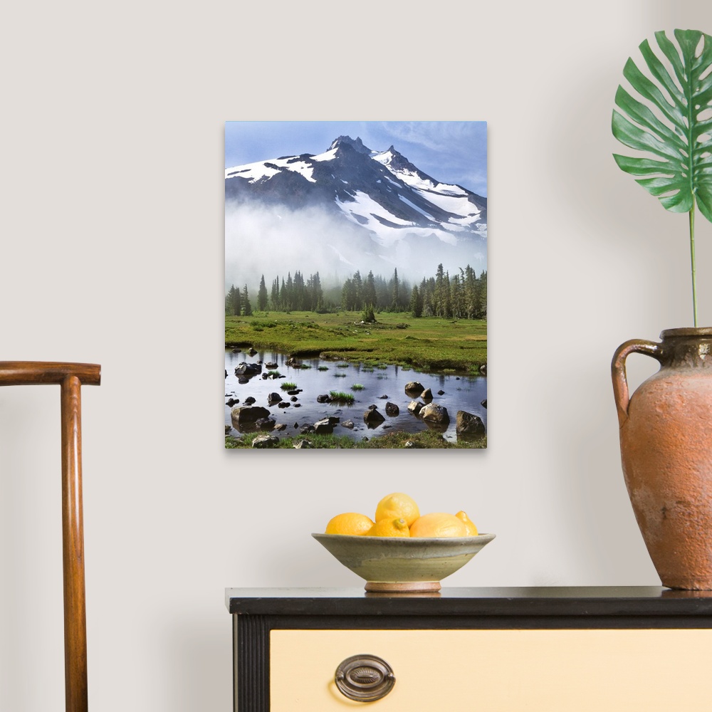 A traditional room featuring USA, Oregon, Mt Jefferson Wilderness. Mt Jefferson in early morning light.