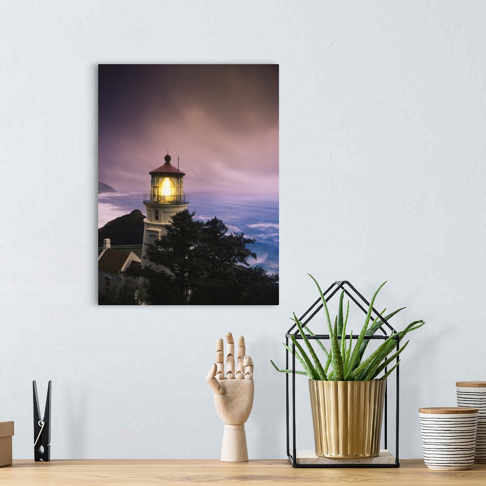A bohemian room featuring Oregon, View of Heceta Head Lighthouse at dusk.
