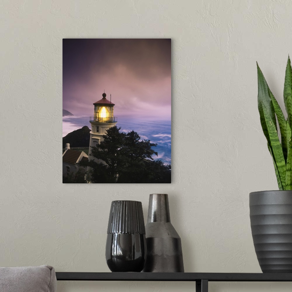 A modern room featuring Oregon, View of Heceta Head Lighthouse at dusk.