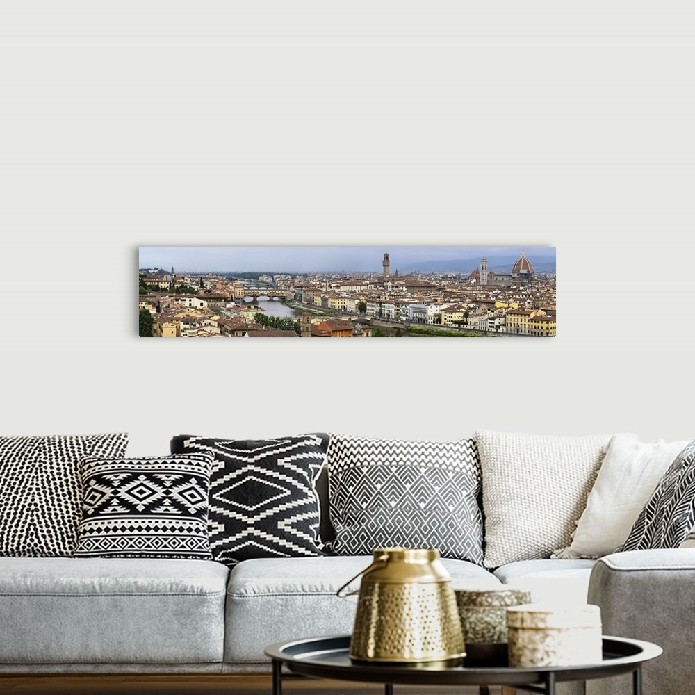 A bohemian room featuring Panoramic view of Florence, Italy along the Arno River amd Ponte Vecchio (Old Bridge).