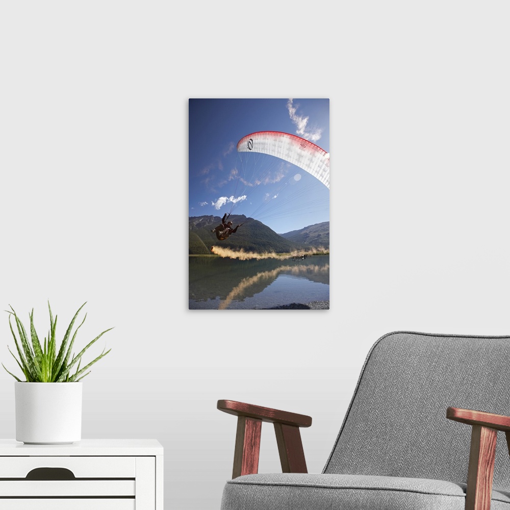 A modern room featuring Paraglider, Diamond Lake, Paradise, near Glenorchy, Queenstown Region, South Island, New Zealand