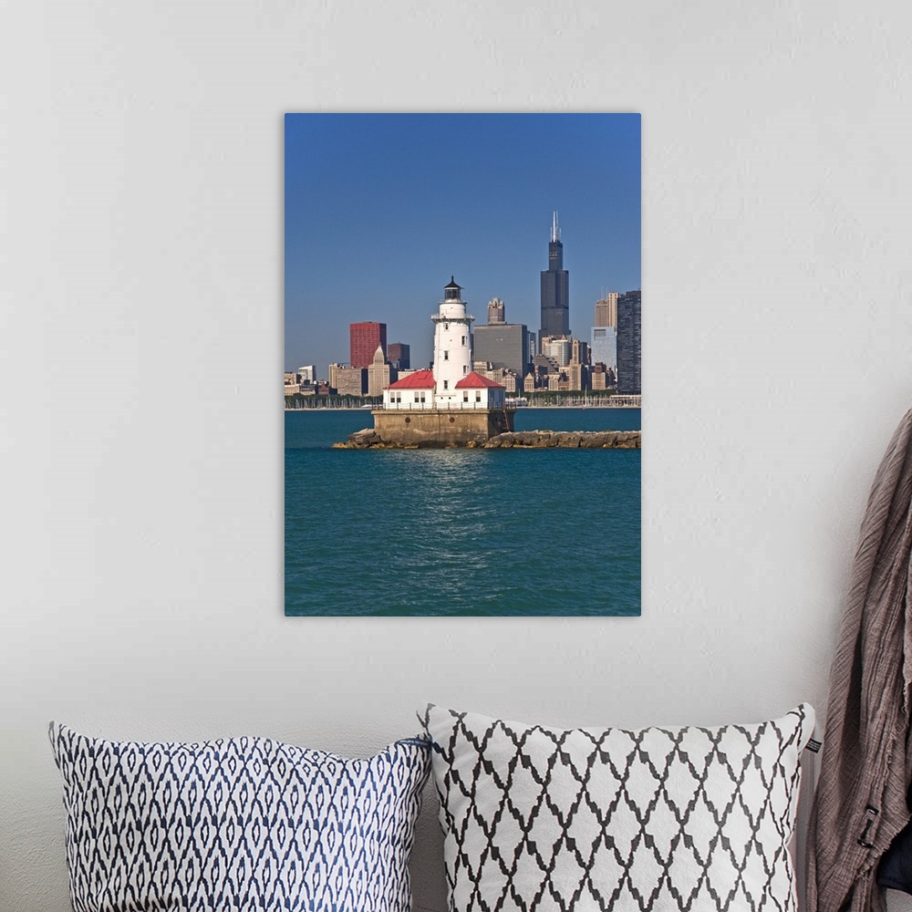 A bohemian room featuring Passing by Chicago Harbor Lighthouse.