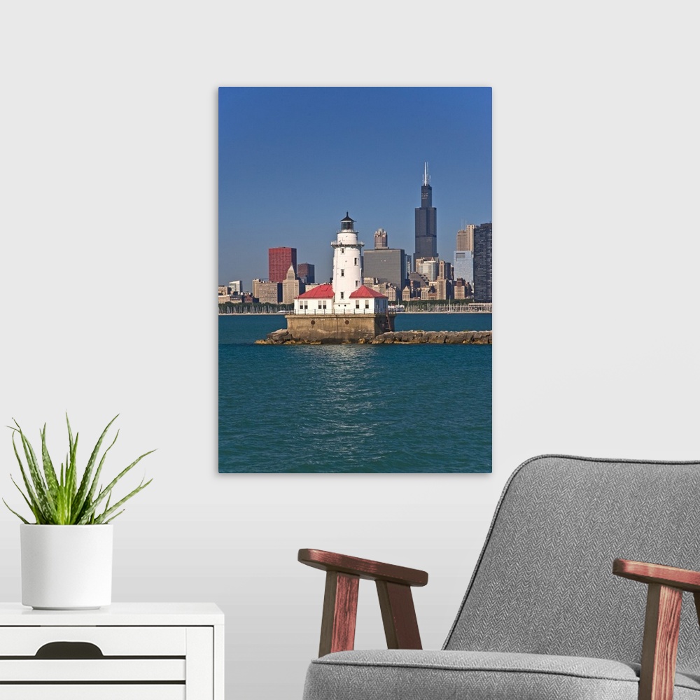 A modern room featuring Passing by Chicago Harbor Lighthouse.