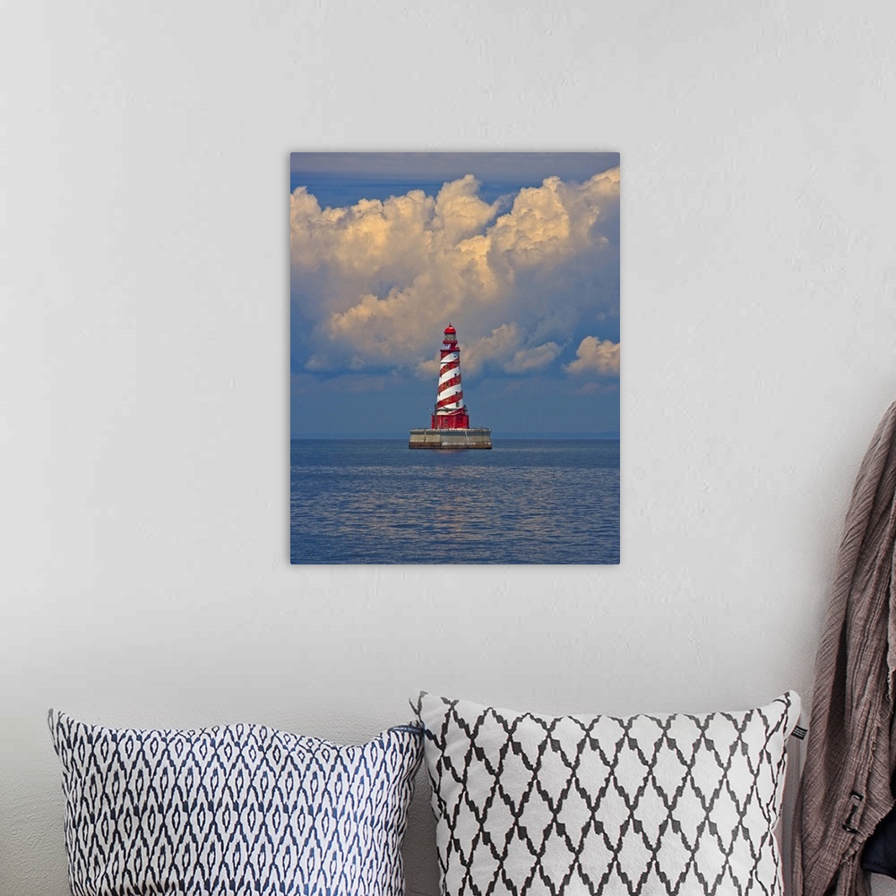 A bohemian room featuring Passing by White Shoal Lighthouse leaving Beaver Island.