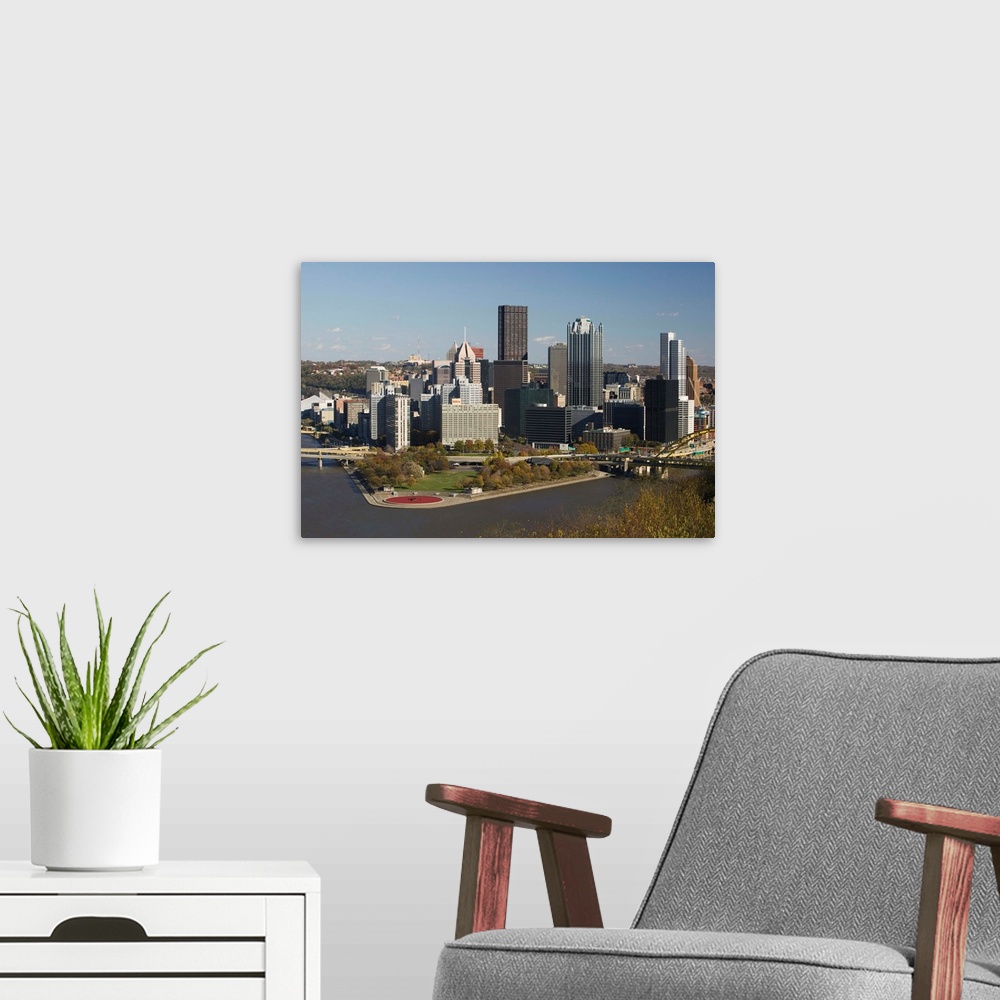 A modern room featuring Pennsylvania, Pittsburgh, Golden Triangle Downtown Area from Mt. Washington, Late Afternoon.