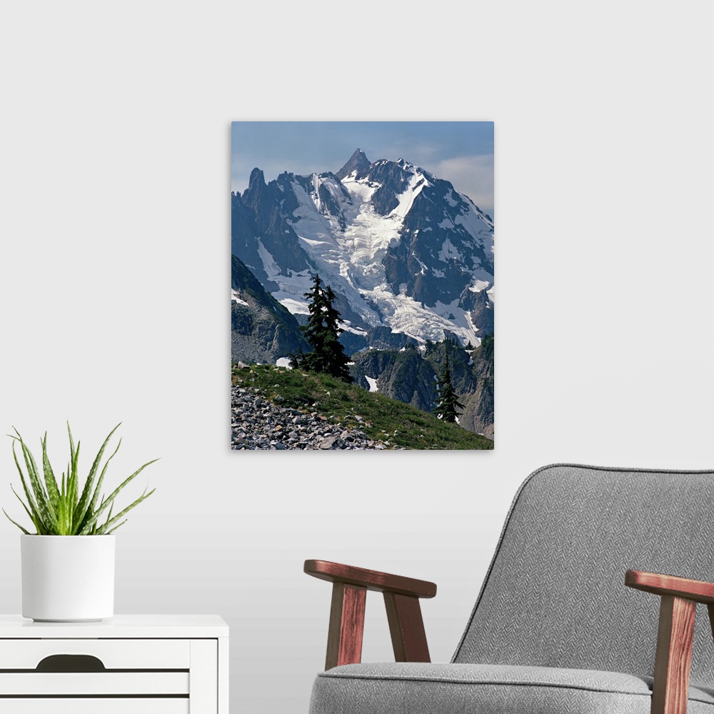 A modern room featuring The Price Glacier plummets from the summit of Mount Shuksan in North Cascades National Park in th...