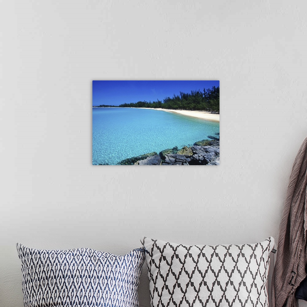 A bohemian room featuring Pristine beach, Fernandez Bay, Cat Island, Bahamas.