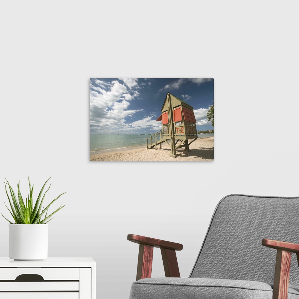 A modern room featuring Puerto Rico, West Coast, Boqueron, Balneario Boqueron beach, lifeguard hut