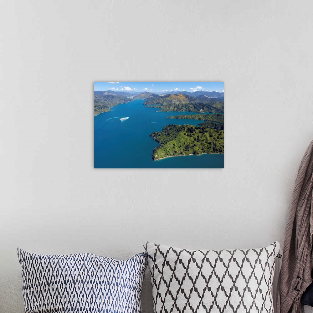 A bohemian room featuring Queen Charlotte Sound, Marlborough Sounds, South Island, New Zealand - aerial