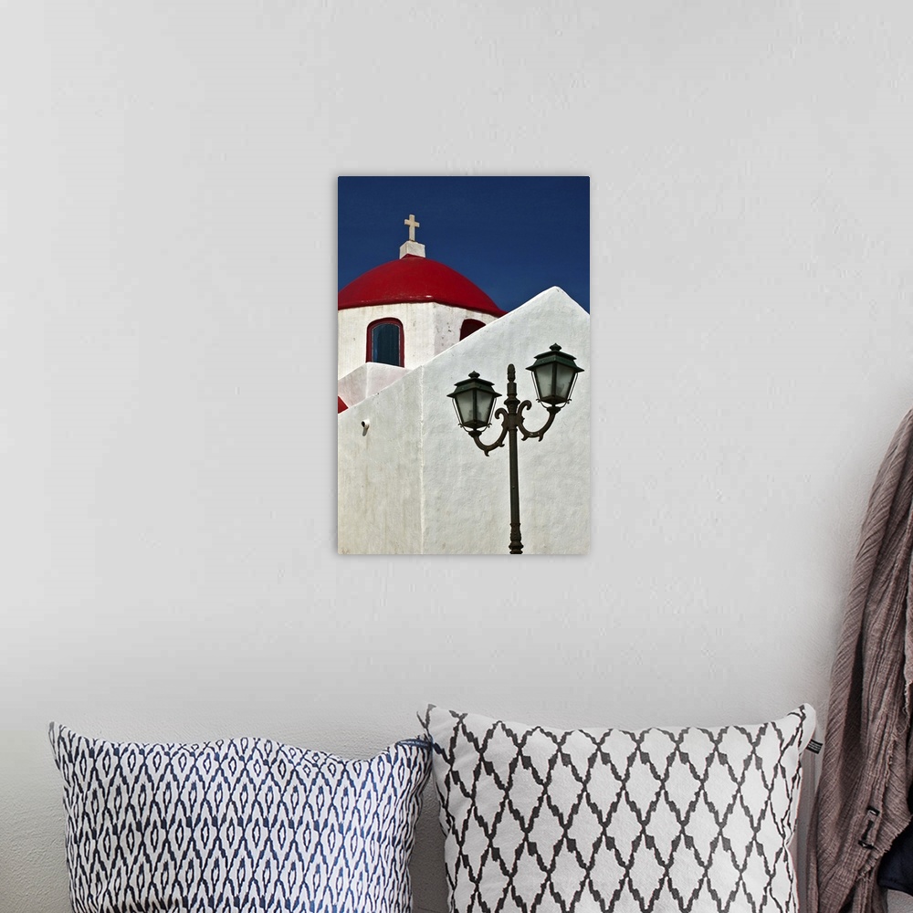 A bohemian room featuring Red domed church, Mykonos, Greece